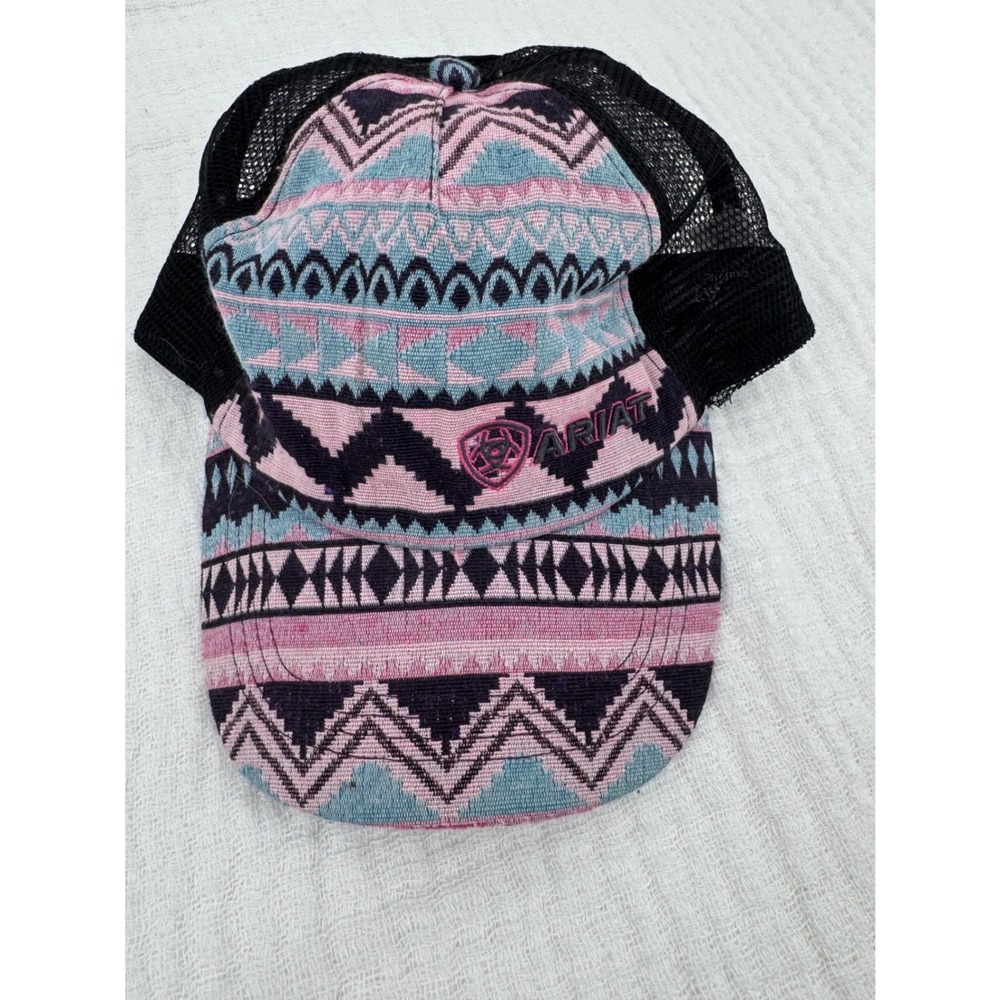 Ariat Trucker Hat Youth OS Pink Blue Southwestern Ponytail Crisscross Mesh Cap